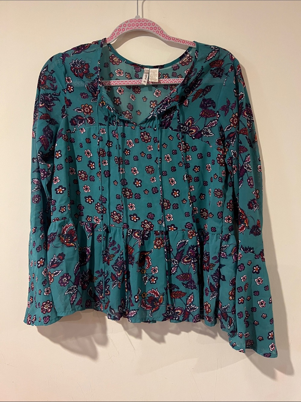 Japna Teal Floral Ruffled Hem Tunic